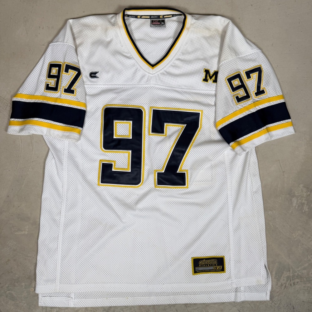 Colosseum Athletics Michigan Wolverines Jersey 97 White Mens XL Football Mesh